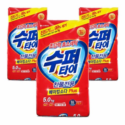 수퍼타이 찬물 전용 효소 분말 세제 일반드럼 겸용 리필, 5kg, 3개