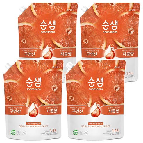 순샘 구연산 X 자몽향 주방세제, 1.4L, 4개
