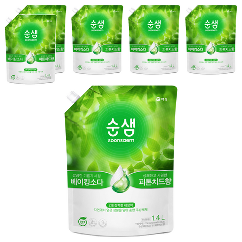 순샘 베이킹소다 피톤치드향 리필 세제, 1.4L, 6개
