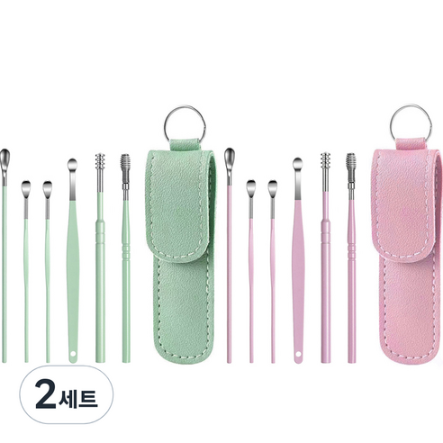 모나코올리브 손맛중독 귀이개 6종 파우치 세트 민트 + 핑크, 2세트