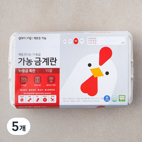 가농 무항생제 1+등급 특란, 15구, 5개