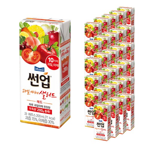 매일유업 썬업 과일 야채 샐러드 레드 주스, 200ml, 48팩