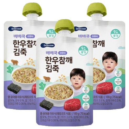 베베쿡 한우 참깨 김죽 실온이유식 후기 100g, 3개