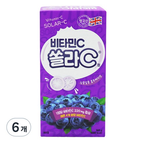 고려은단 쏠라C정 블루베리맛 비타민C 160g, 80정, 6개