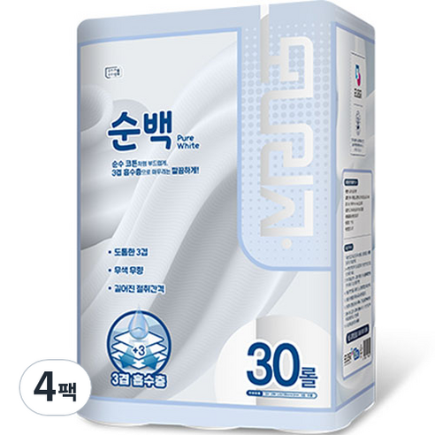모나리자 순백 화장지 28m, 30롤, 4개