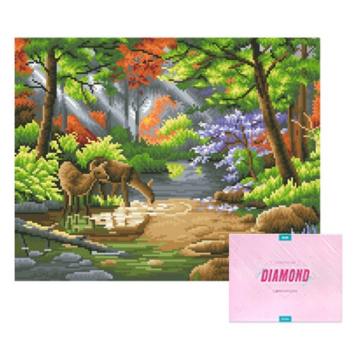 디클레어 액자 캔버스형 보석십자수 DIY 키트 40 x 50 cm, 1세트, 한적한 숲속