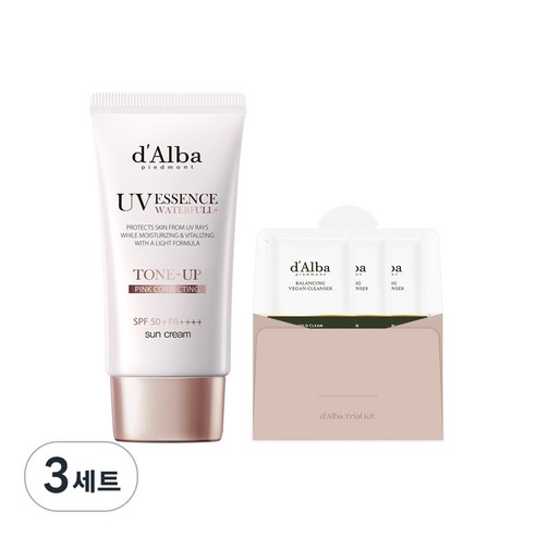 달바 워터풀 톤업 선크림 SPF 50+ PA++++ 50ml + 밸런싱 비건 젤 클렌저 3ml x 3p 세트, 3세트