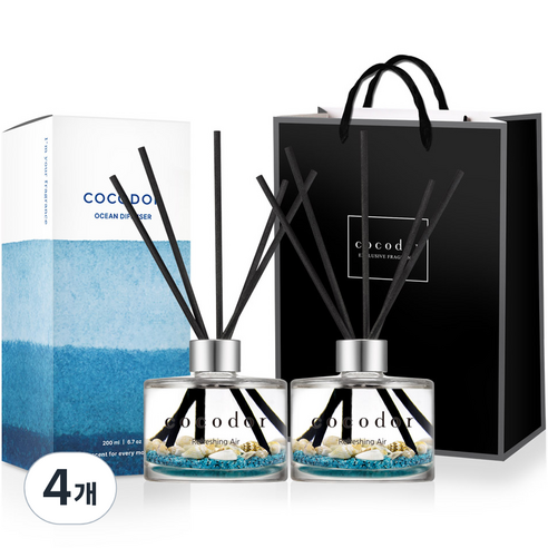코코도르 오션 디퓨저 + 쇼핑백, 리프레싱 에어, 200ml, 4개