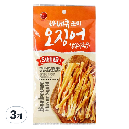 썬푸드 바베큐 조미오징어, 3개