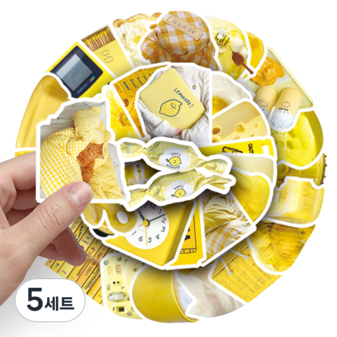 문곰상점 감성 다이어리 꾸미기 캐리어 스티커 50종 세트, 옐로우, 5세트