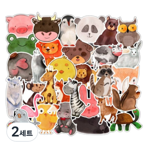 어가네닷컴 귀여운 아기동물들 방수 캐리어스티커 50p 세트, 혼합색상, 2세트
