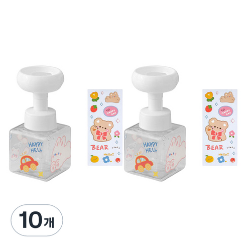 더자카 플라워 거품 핸드워시 디스펜서 250ml + 스티커, 투명(디스펜서), 랜덤발송(스티커), 10개