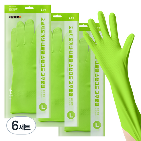 브릭글로 오브제 포 키친 질긴 니트릴 고무장갑 양손 세트, 라임펀치, 대(L), 6세트