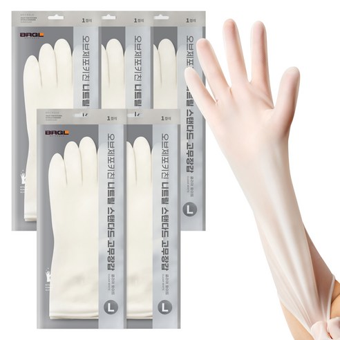 브릭글로 안찢어지는 니트릴 고무장갑 오브제포키친, 클리어화이트, 대(L), 5세트