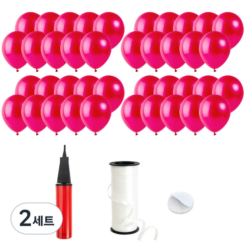 로켓풍선 30cm 200p + 손펌프 + 양면테이프 200p + 컬링리본 5mm x 90m, 펄 푸치샤, 2세트