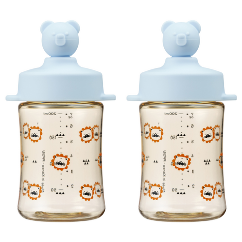 아키움 유아용 곰돌이 PPSU 빨대컵 200ml, 베이비블루, 2개