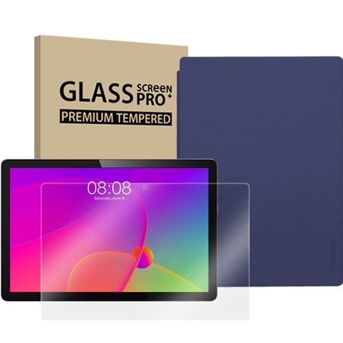 APEX 멀티미디어 태블릿PC T10PRO + 강화유리필름 + 커버 케이스 세트, 그레이(태블릿), 블루(케이스), 32GB