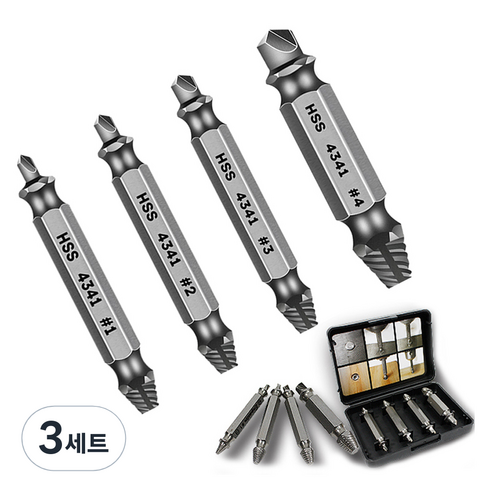 스매쉬 퀵아웃 볼트 리무버 반대탭 마모 나사제거 히다리탭 야마 수공구 4종 세트, 3세트