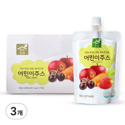 맑은농장 어린이주스 100ml, 사과 + 딸기 + 당근 + 포도 혼합맛, 3개, 1000ml