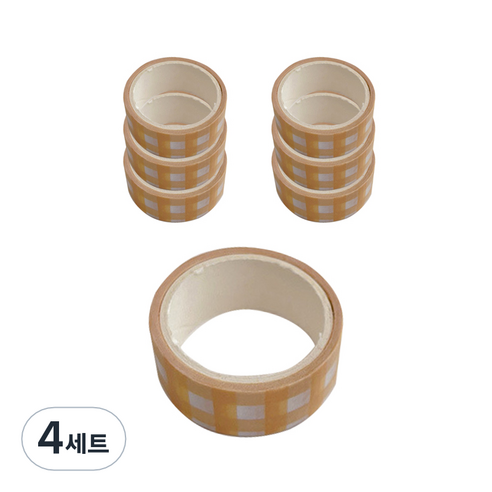 슬로우데코 다꾸 심플 체크 마스킹 테이프 7종 세트, 옐로우, 4세트
