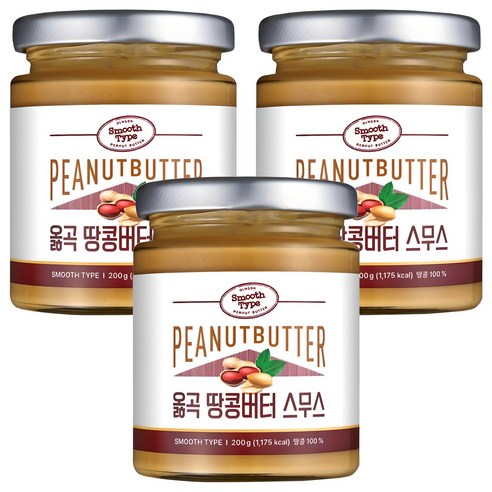 옳곡 국내산 땅콩버터 스무스, 200g, 3개
