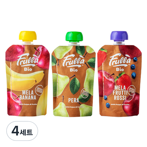 푸루라퓨레 유기농 생과일 혼합맛 사과 바나나 + 배 + 사과 블루베리 딸기 100g 세트, 4세트
