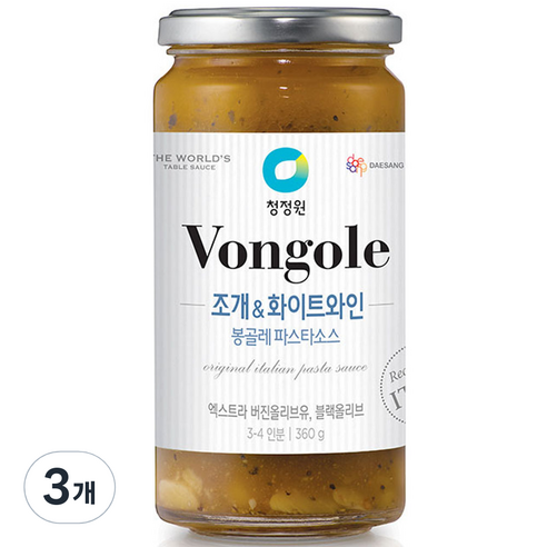청정원 조개 앤 화이트와인 봉골레 파스타 소스, 360g, 3개