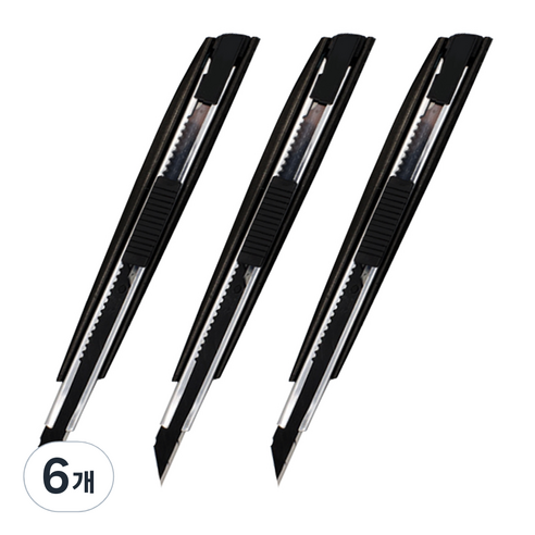 탐사 소형 메탈 바디 45도 커터칼 9mm, 검정 + 그레이톤, 6개
