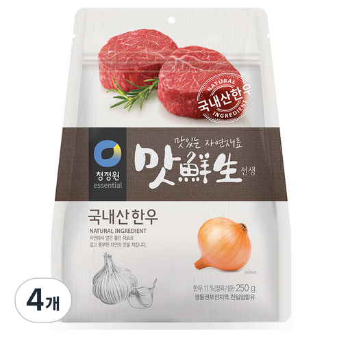 청정원 맛선생 국내산한우, 250g, 4개