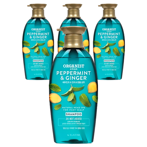오가니스트 엘라스틴 페퍼민트 앤 진저 비듬 쿨링 샴푸, 500ml, 4개