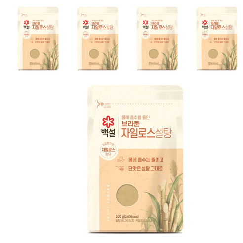 백설 브라운 자일로스 설탕, 500g, 5개