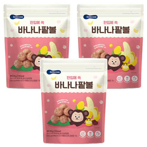 베베쿡 한입에 쏙 바나나팥볼 25g, 바나나 + 팥 혼합맛, 3개