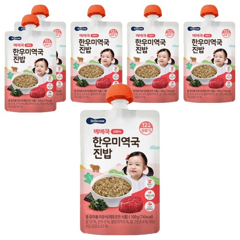 베베쿡 한우 미역국 진밥 실온이유식 완료기 100g, 6개