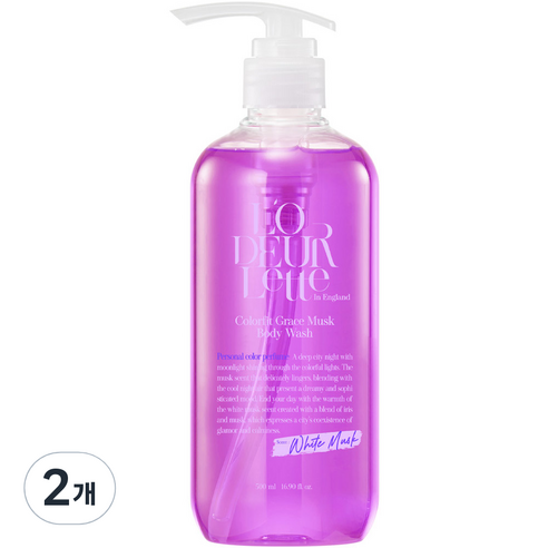 로더렛 인 잉글랜드 컬러핏 그레이스 머스크 바디 워시 화이트 머스크향, 2개, 500ml