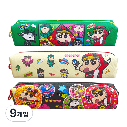 필박스 짱구는 못말려 미니사각 봉제필통, 랜덤 발송, 9개입