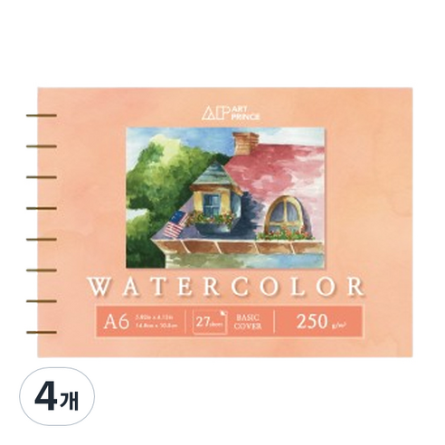두성 아트프린스 워터컬러 수채화용 스프링 스케치북 250g W07, A6, 25매, 4개