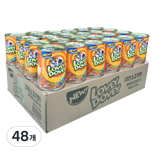 러비더비 대용량 강아지 간식 캔, 혼합맛(치킨/소고기), 375g, 48개