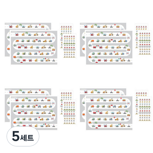 디자인아지트 탈것들 칭찬 스티커판 8p + 칭찬 스티커 8p 세트, 혼합색상, 5세트