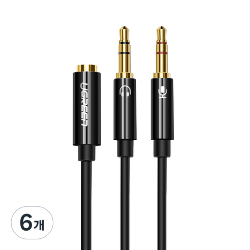 유그린 고급형 마이크 이어폰 분배기 Y케이블 3.5mm, AV140, 블랙, 6개