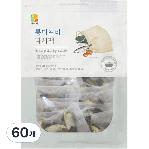 석하 해물맛 육수진한 통디포리다시팩, 18g, 60개