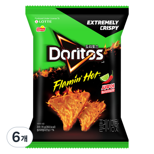 도리토스 플레이밍핫 사우어칠리라임맛, 70g, 6개