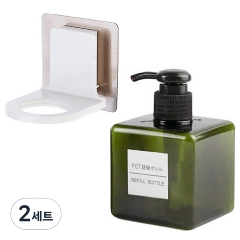 모나코올리브 호텔식 샴푸 린스 디스펜서 250ml + 무타공 샴푸홀더 세트, 딥그린(디스펜서), 2세트