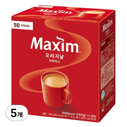 맥심 오리지날 커피믹스, 11.8g, 50개입, 5개