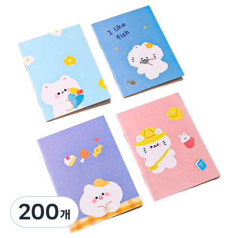 마켓감성 캐릭터 미니 연습장, 랜덤발송(고양이시리즈), 200개