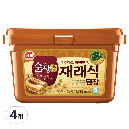 해표 순창궁 전통 재래식 된장 3kg, 4개 세트 해표된장