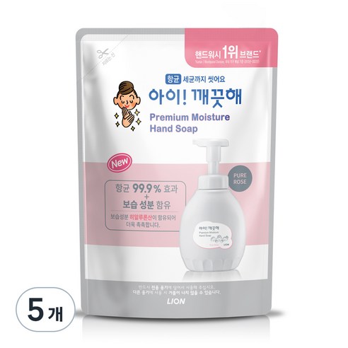 아이깨끗해 프리미엄 모이스처 핸드워시 퓨어로즈 리필, 400ml, 5개