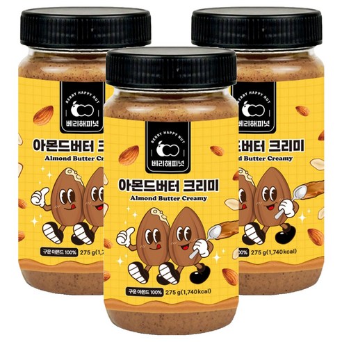 베리해피넛 아몬드버터 크리미, 275g, 3개