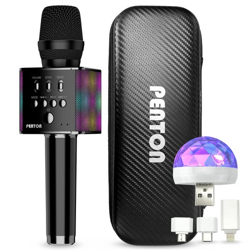 펜톤 LED 무선 블루투스 노래방 마이크 + USB 미러볼, BM5