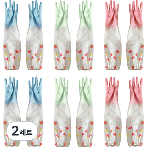 블럭마트 주방용품 밴드형 긴 고무장갑 양손 6종 세트, 대(L), 랜덤발송, 2세트