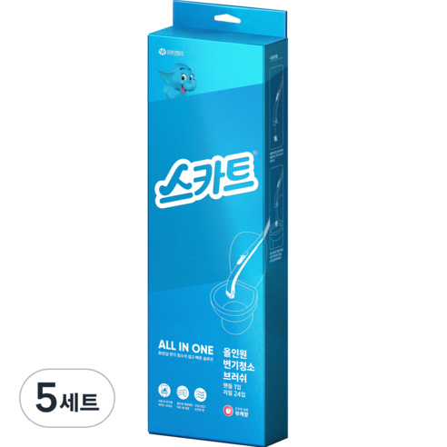 스카트 올인원 변기 청소 브러쉬 부케 핸들 + 리필 24p 세트, 블루, 5세트